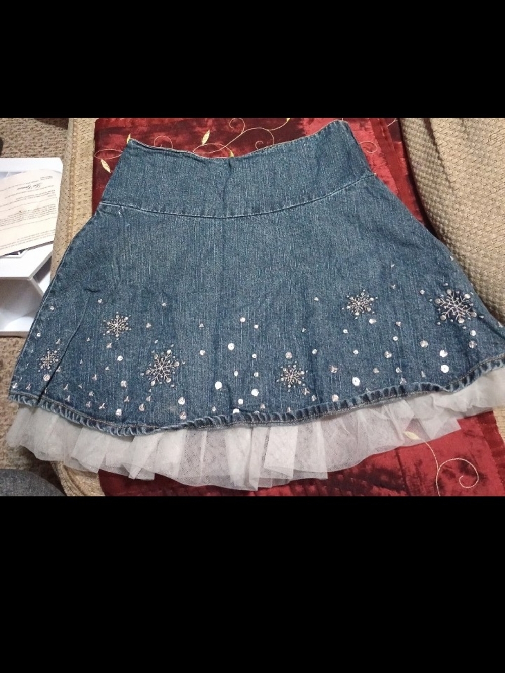 Gymboree Denim Blue Sparkle Snowflake Skirt with Tulle